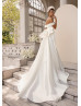 Off Shoulder Pearl Beaded Ivory Mikado Wedding Dress